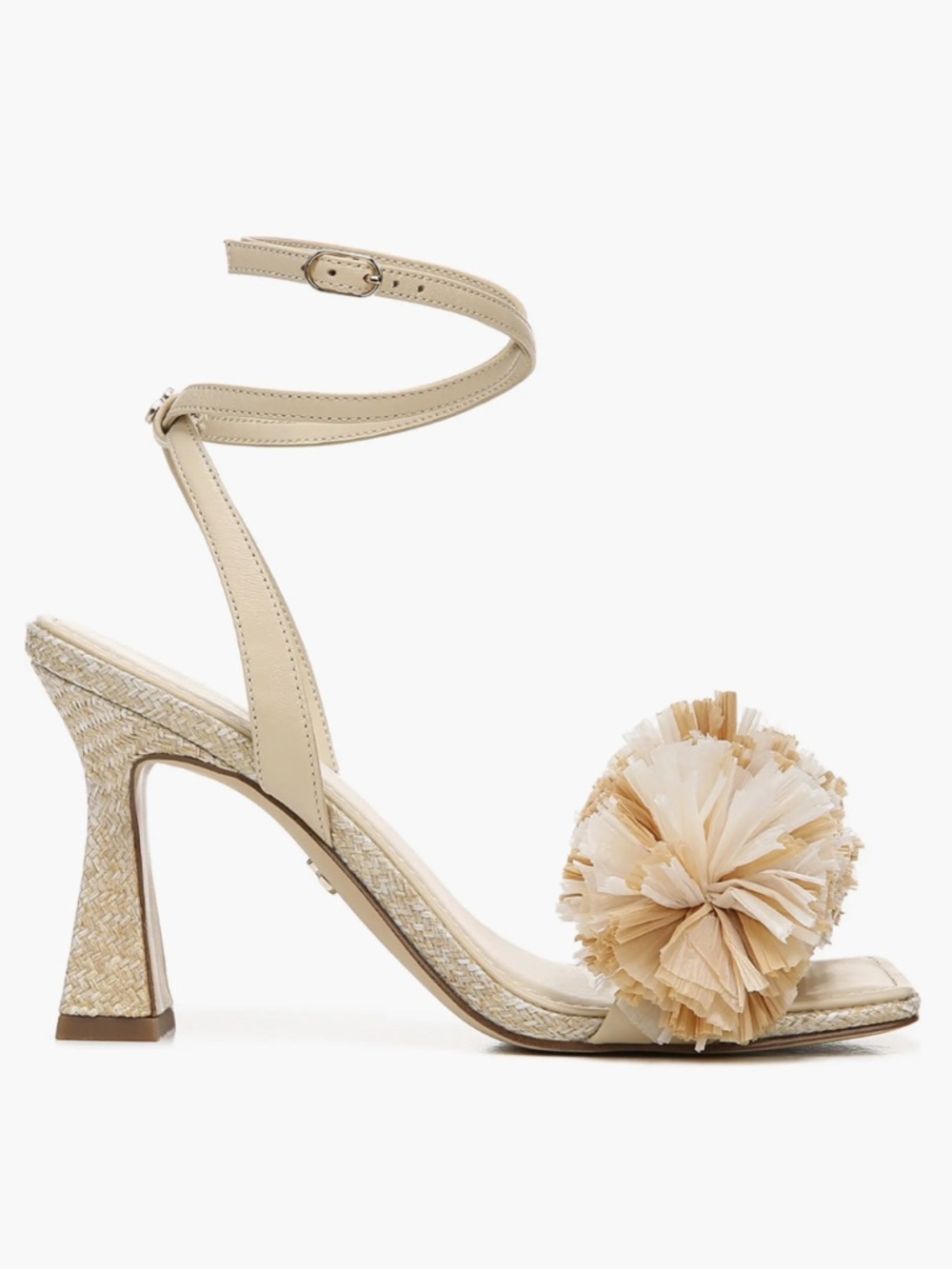 Sam Edelman Clare Cream Ankle-Strap Pom Pom Tapered Heel Sandals